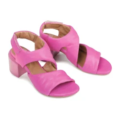 CHARBEL LEATHER BLOCK HEEL SANDALS><noscript><img width=