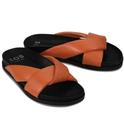 CROSS LEATHER SLIDE SANDALS><noscript><img width=