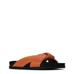 CROSS LEATHER SLIDE SANDALS><noscript><img width=