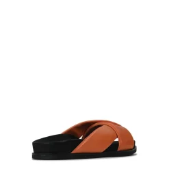 CROSS LEATHER SLIDE SANDALS><noscript><img width=