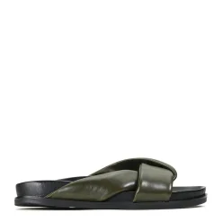 CROSS LEATHER SLIDE SANDALS><noscript><img width=