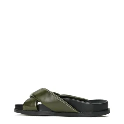 CROSS LEATHER SLIDE SANDALS><noscript><img width=