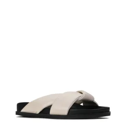 CROSS LEATHER SLIDE SANDALS><noscript><img width=