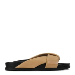 CROSS LEATHER SLIDE SANDALS><noscript><img width=
