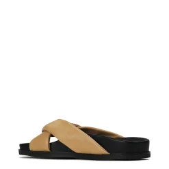 CROSS LEATHER SLIDE SANDALS><noscript><img width=