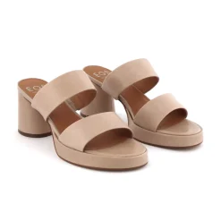 DORO LEATHER MULE HEEL SANDALS>EOS Footwear Cheap