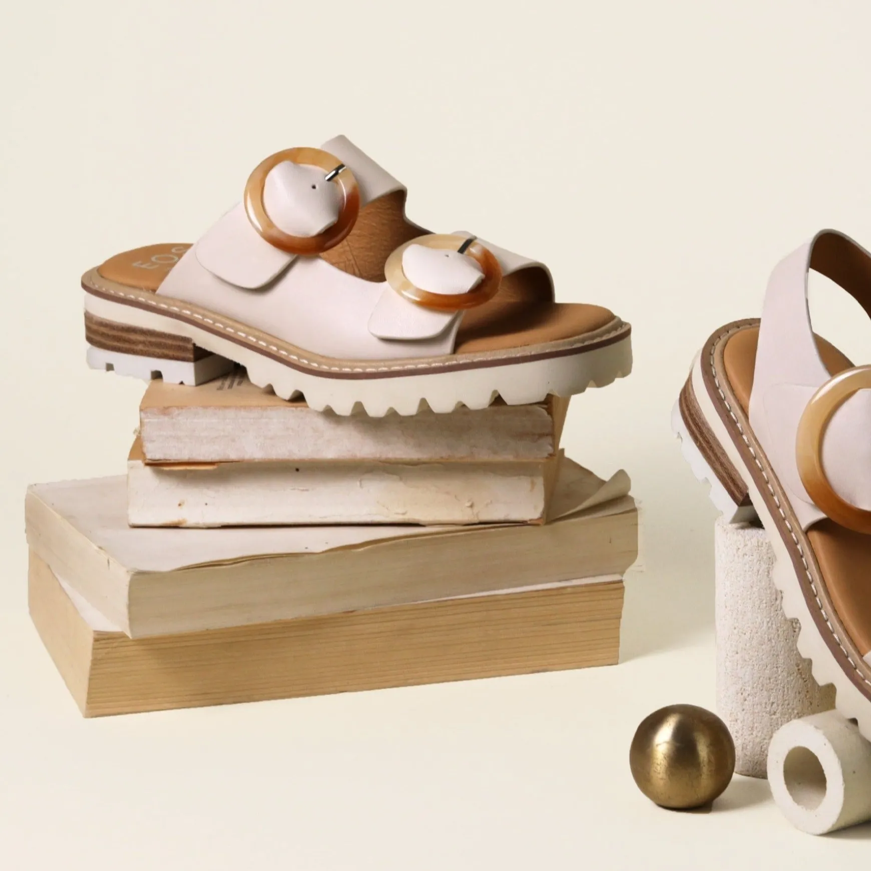 GILA BLOCK HEEL SLIDES LEATHER>EOS Footwear Store