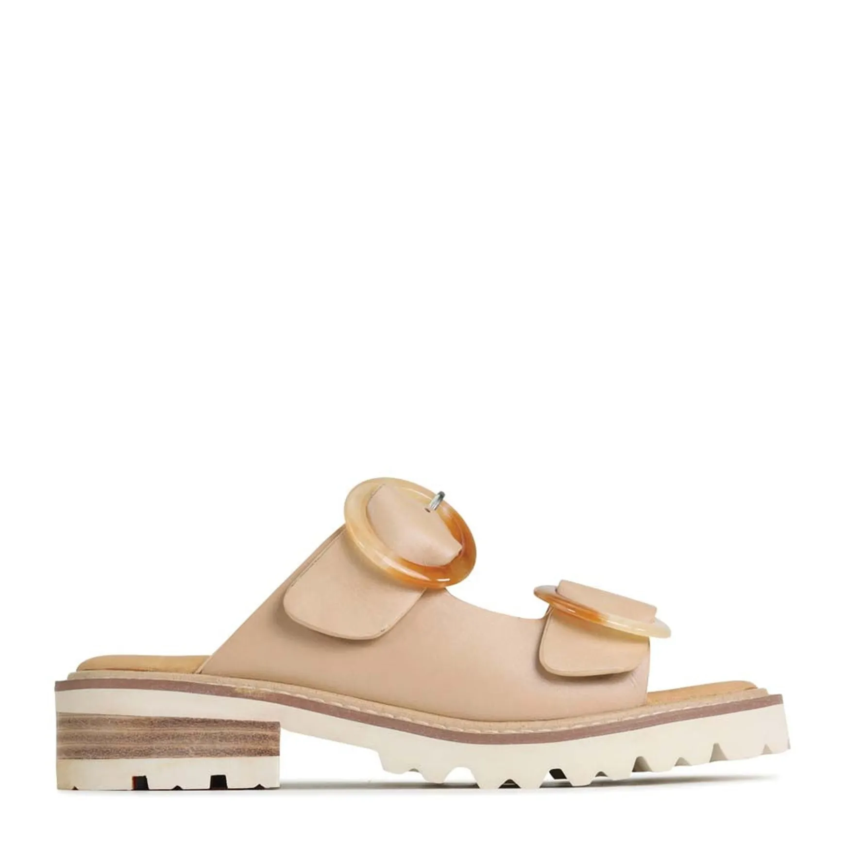 GILA BLOCK HEEL SLIDES LEATHER>EOS Footwear Store