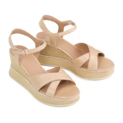JUN LEATHER WEDGE SANDALS><noscript><img width=
