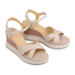 JUN LEATHER WEDGE SANDALS><noscript><img width=