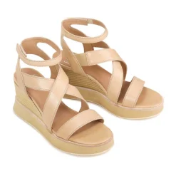 JUNI LEATHER STRAPPY WEDGE SANDALS><noscript><img width=