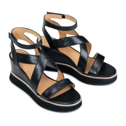 JUNI LEATHER STRAPPY WEDGE SANDALS><noscript><img width=