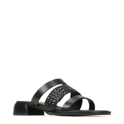 LATTICE LEATHER BLOCK HEEL SANDALS><noscript><img width=