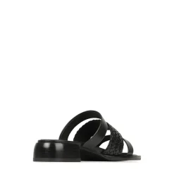 LATTICE LEATHER BLOCK HEEL SANDALS><noscript><img width=