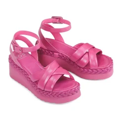 MELANA LEATHER WEDGE SANDALS><noscript><img width=
