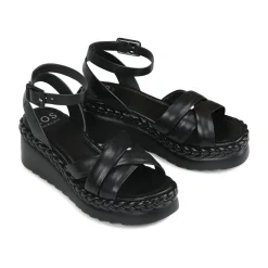 MELANA LEATHER WEDGE SANDALS><noscript><img width=