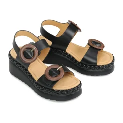 MENORCA LEATHER WEDGE SANDALS><noscript><img width=