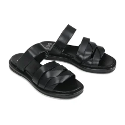 ORIANA LEATHER SLIDE SANDALS><noscript><img width=