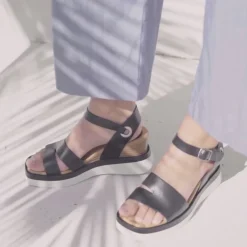 SASKIA STRAP WEDGE SANDALS LEATHER><noscript><img width=