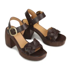 SPIRITED LEATHER BLOCK HEEL SANDALS><noscript><img width=