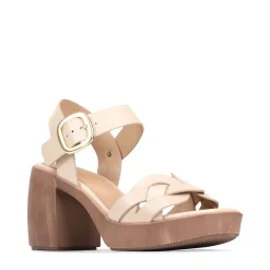 SPIRITED LEATHER BLOCK HEEL SANDALS><noscript><img width=
